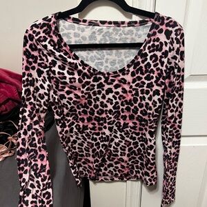 Pink Leopard Print Long Sleeve Top